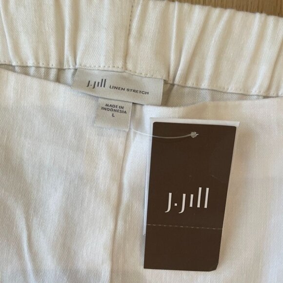 J. Jill White Linen Stretch Cropped Ankle Pants NWT Elastic Waist Button Cuff L - Picture 4 of 8